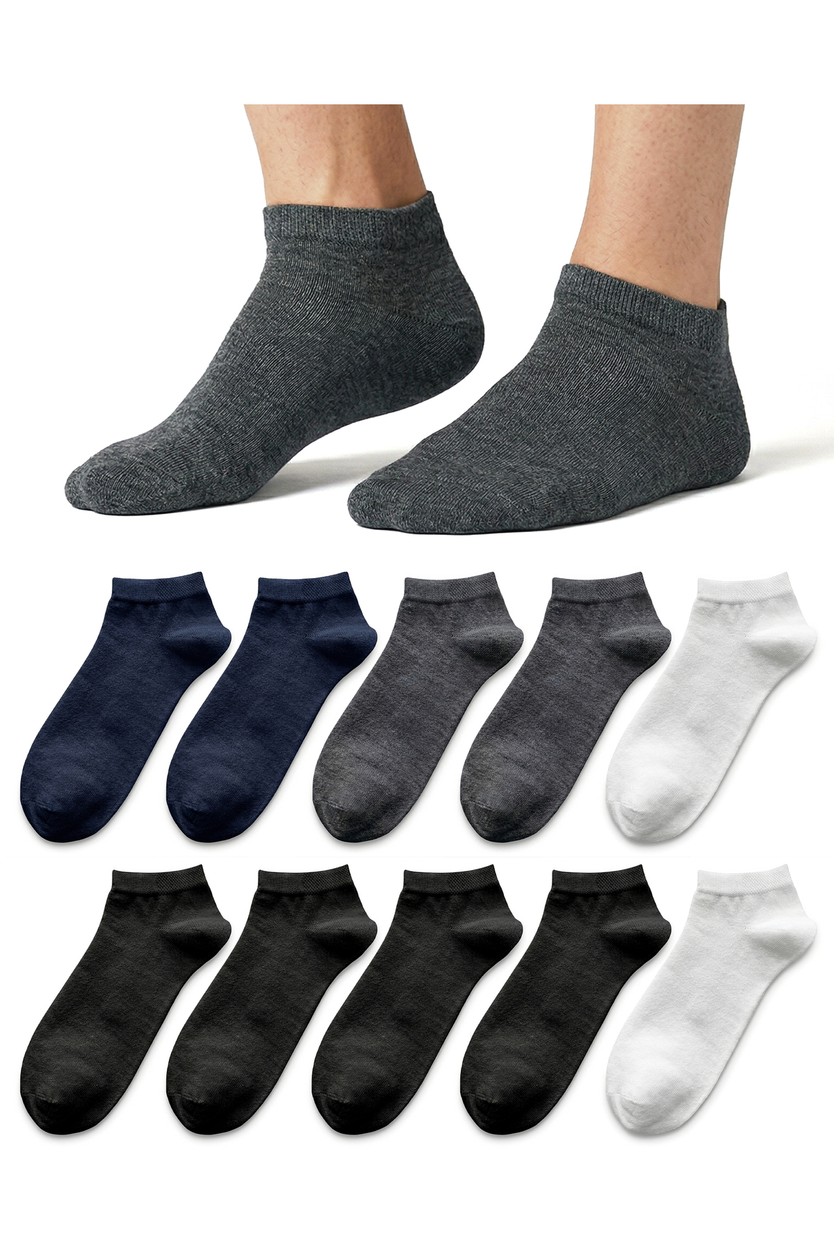 WinWith 10'lu Pamuklu Dikişsiz Düz Gündelik Klasik Erkek Kadın Sneaker Çorap, Bilek Boy Kısa Spor Koşu Yürüy