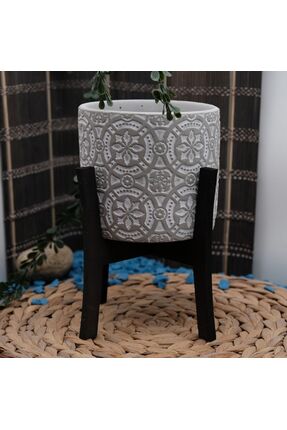 ADAA GEOMETRİK ÇİÇEK MOTİFLİ AYAKLI BETON SAKSI