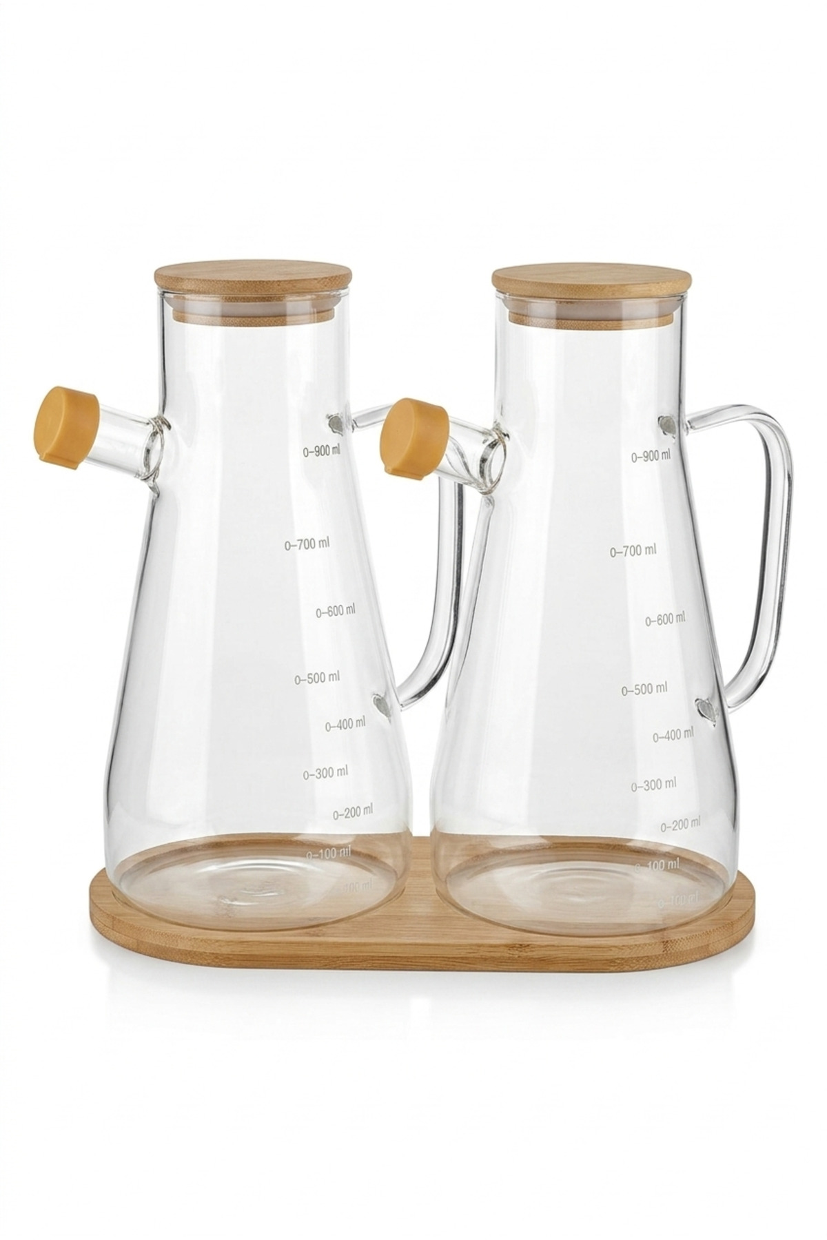Bambu Standlı Cam Yağlık Sirkelik Seti 900 ml Ölçekli