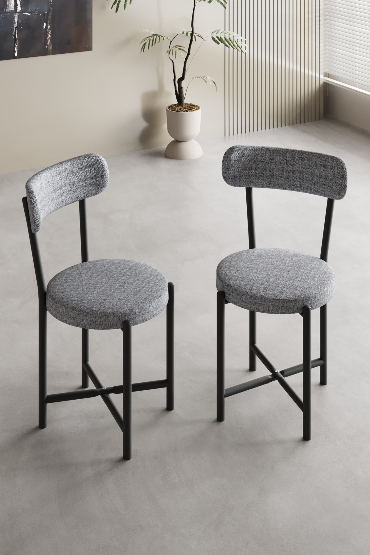 Sandalye 2 Adet Keten Kumaş Metal Ayak Modern Mutfak Sandalyesi Cafe Balkon Ofis Teddy 9812 Gri görsel 4