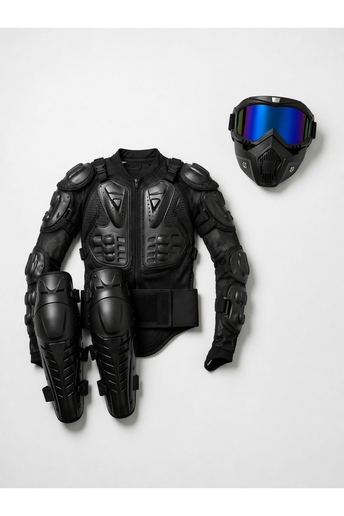 ax7 Body Armor + Knee Armor +Mavi-Mor Face Armor Motosiklet Tam