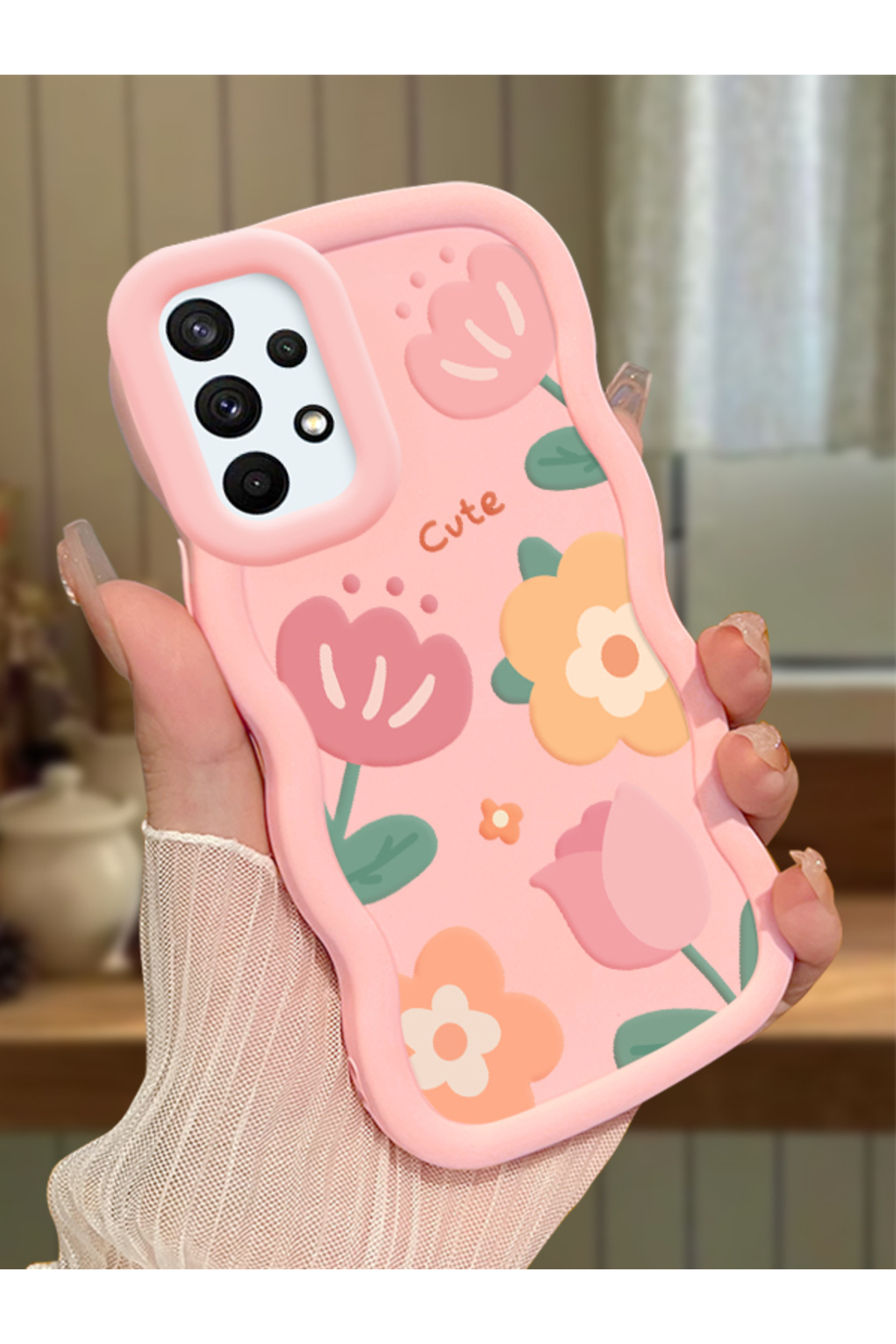 Samsung Galaxy A73 Compatible Pink Silicone Case Camera Shock Absorbing Design Stylish Printing