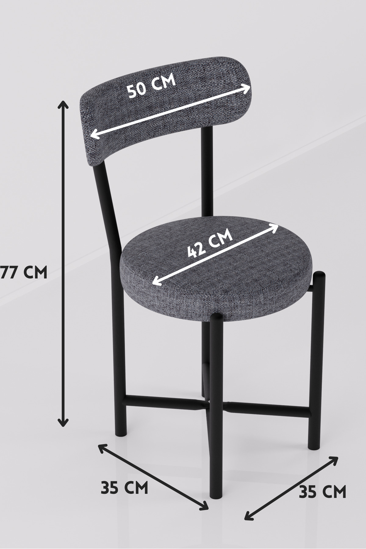 Sandalye 2 Adet Keten Kumaş Metal Ayak Modern Mutfak Sandalyesi Cafe Balkon Ofis Teddy 9812 Gri görsel 5