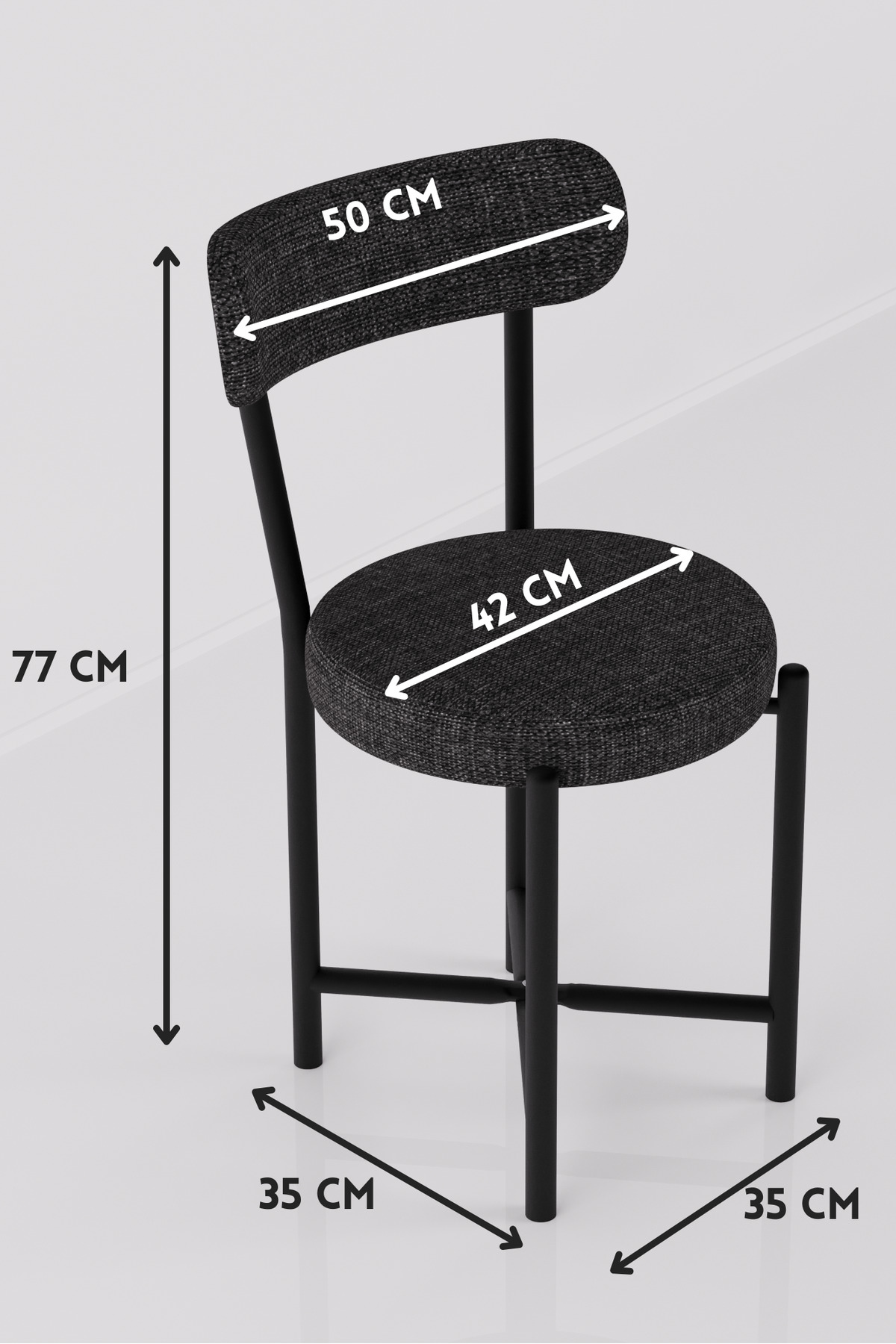 Sandalye 2 Adet Keten Kumaş Metal Ayak Modern Mutfak Sandalyesi Cafe Balkon Ofis Teddy 9813 Antrasit görsel 5
