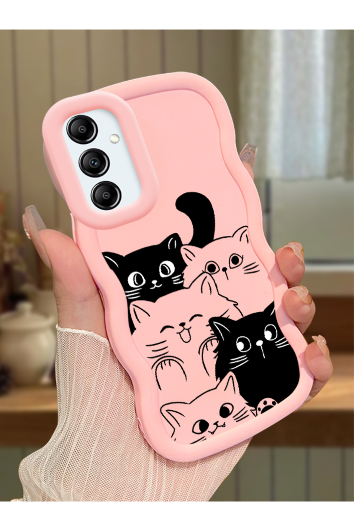 Samsung Galaxy A14 4G/5G Compatible Pink Silicone Case Camera Protected Shock Absorbing Design Cat Pattern