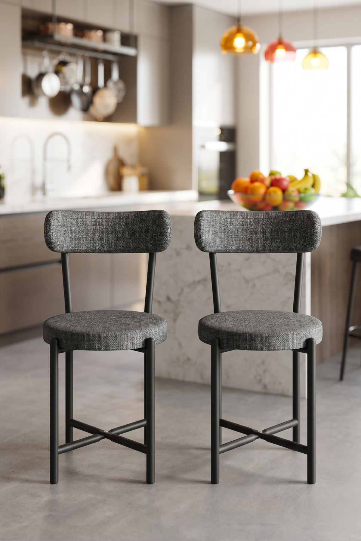 Sandalye 2 Adet Keten Kumaş Metal Ayak Modern Mutfak Sandalyesi Cafe Balkon Ofis Teddy 9813 Antrasit