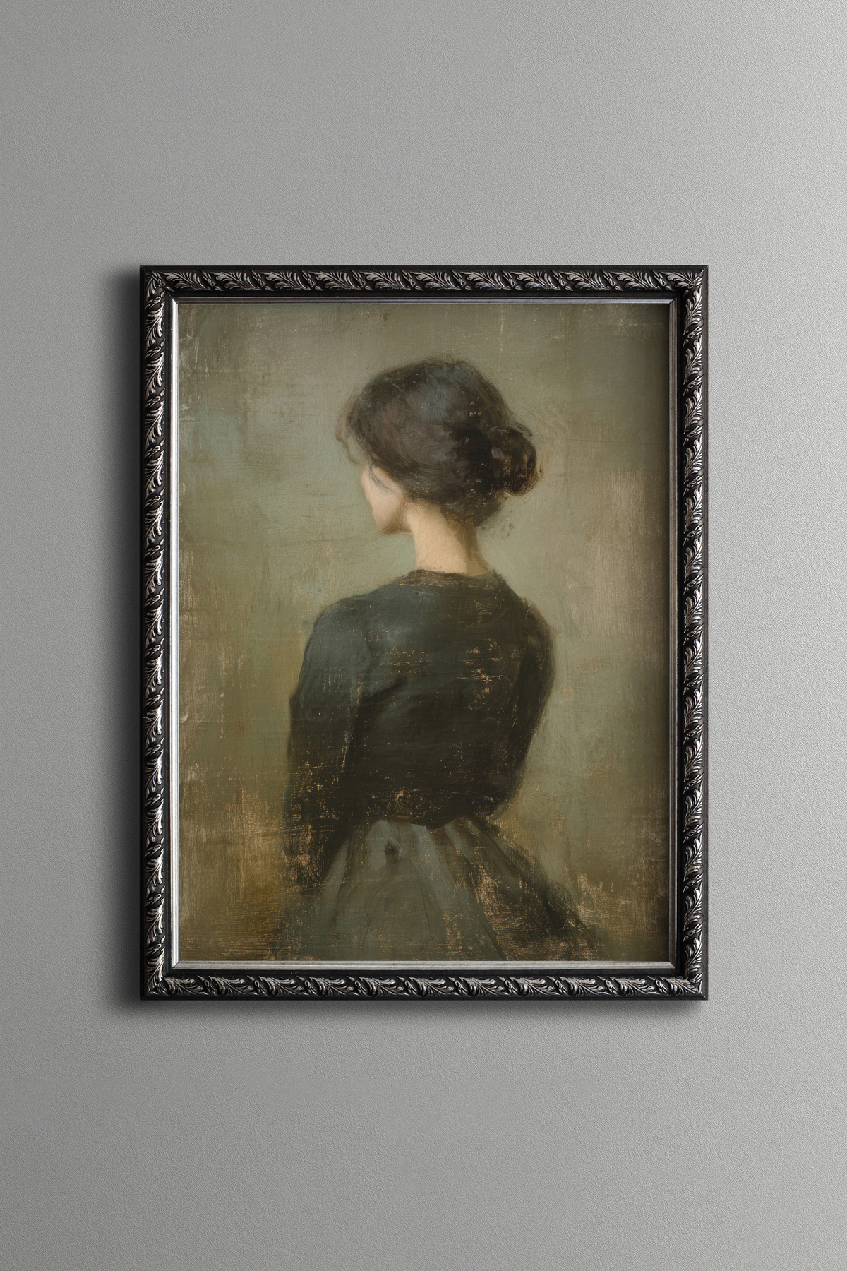Elegant Woman Turned Back - Vintage Patterned Frame - Slim Model