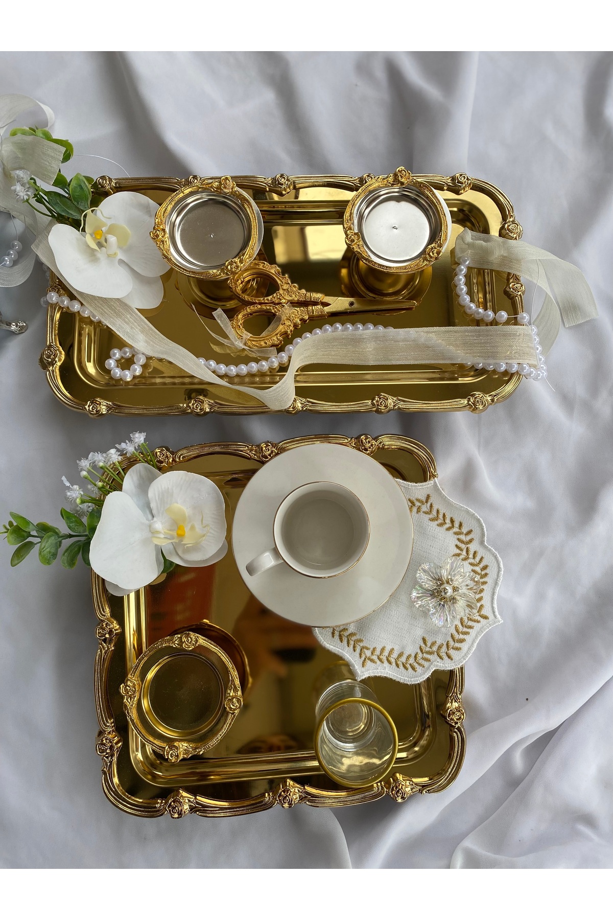 Z&B FLOWERS Ayaklı Nişan Tepsisi Gold Tepsi Nişan Yüzüklüğü Söz