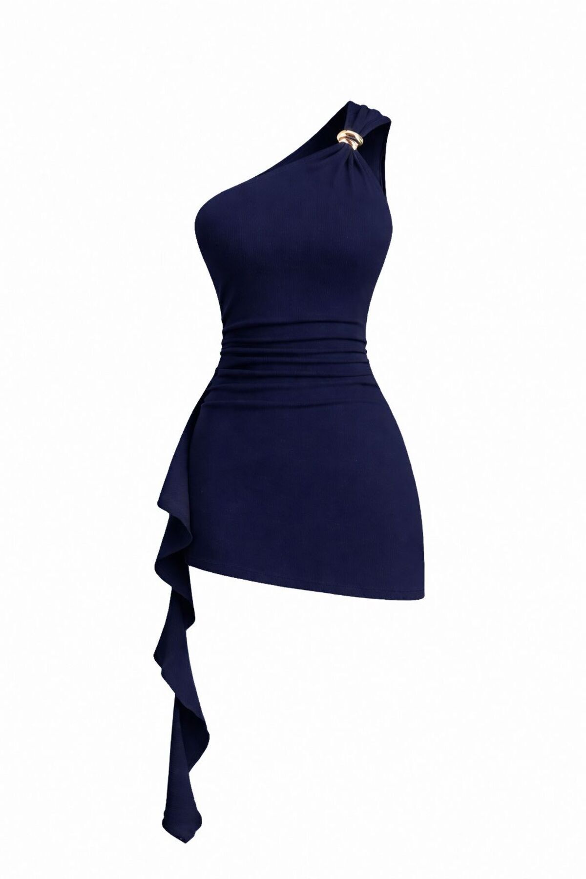 Accessory Detailed One Shoulder Draped Belted Rallying Mold Asymmetrical Mini Dress