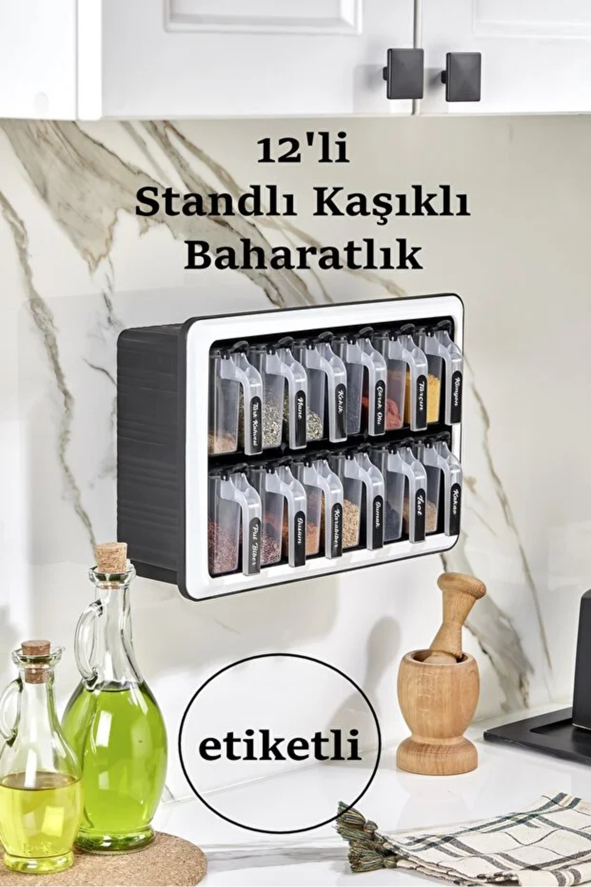 Northern Star Simple Stand 12-Piece Self-Adhesive Spoon and Lid Spice Rack Set - Storage Container with Labels