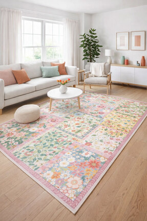 Toronto Home Dijital Kaymaz Yıkanabilir Çiçekli Patchwork Vintage Renkli Salo...