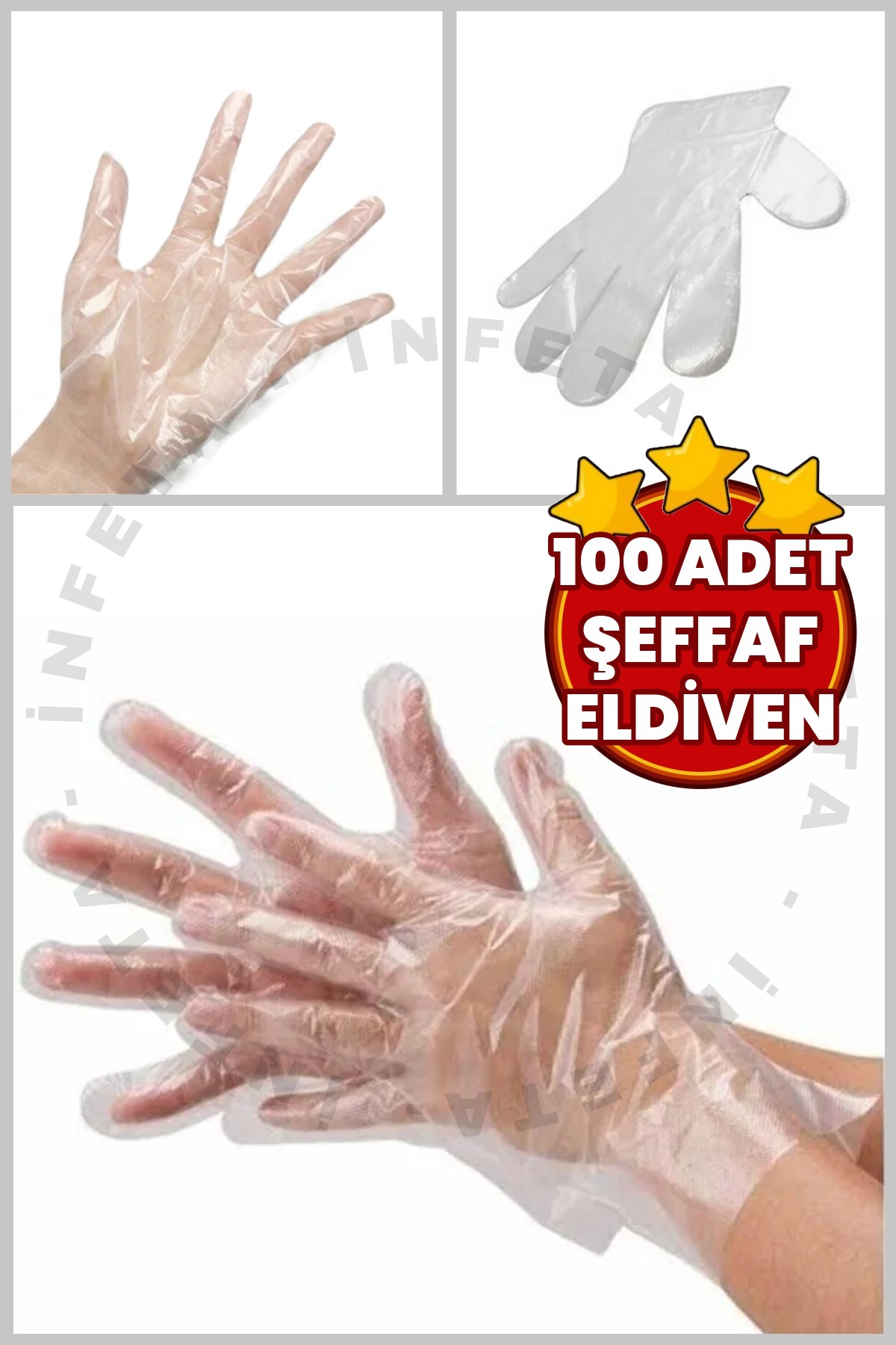 İnfeta 100 Adet Kullan At Şeffaf Eldiven Standart Beden Çok Amaçlı Yemek-Temizlik Eldiveni