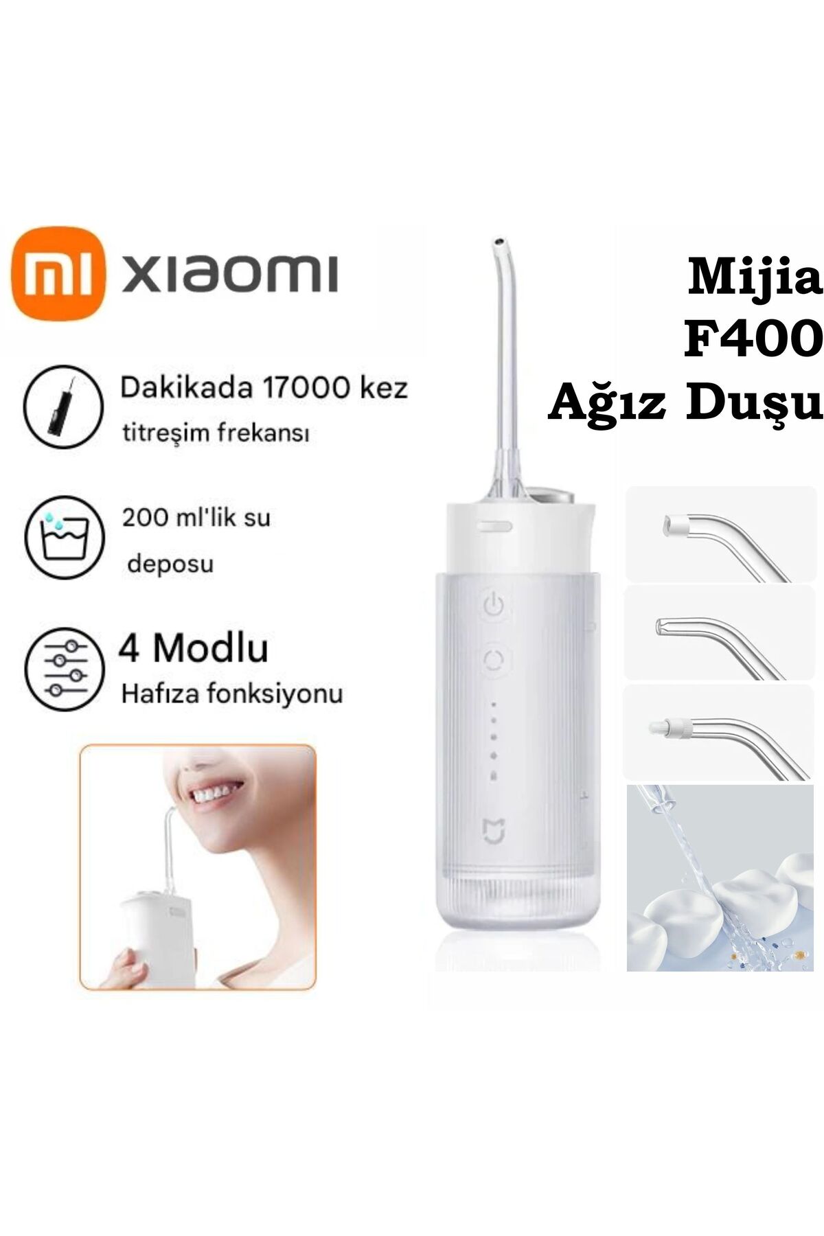 Xiaomi Mijia F400 Şarjlı Ağız Duşu ve Diş Temizleme Cihazı - Yeni Teknoloji Cloud Sensing ile Hassas Diş Eti Bakımı - 100 Gün Şarj Süresi - IPX7 Su Geçirmez - Diş Teli Uyumlu - Fiyatı, Yorumları