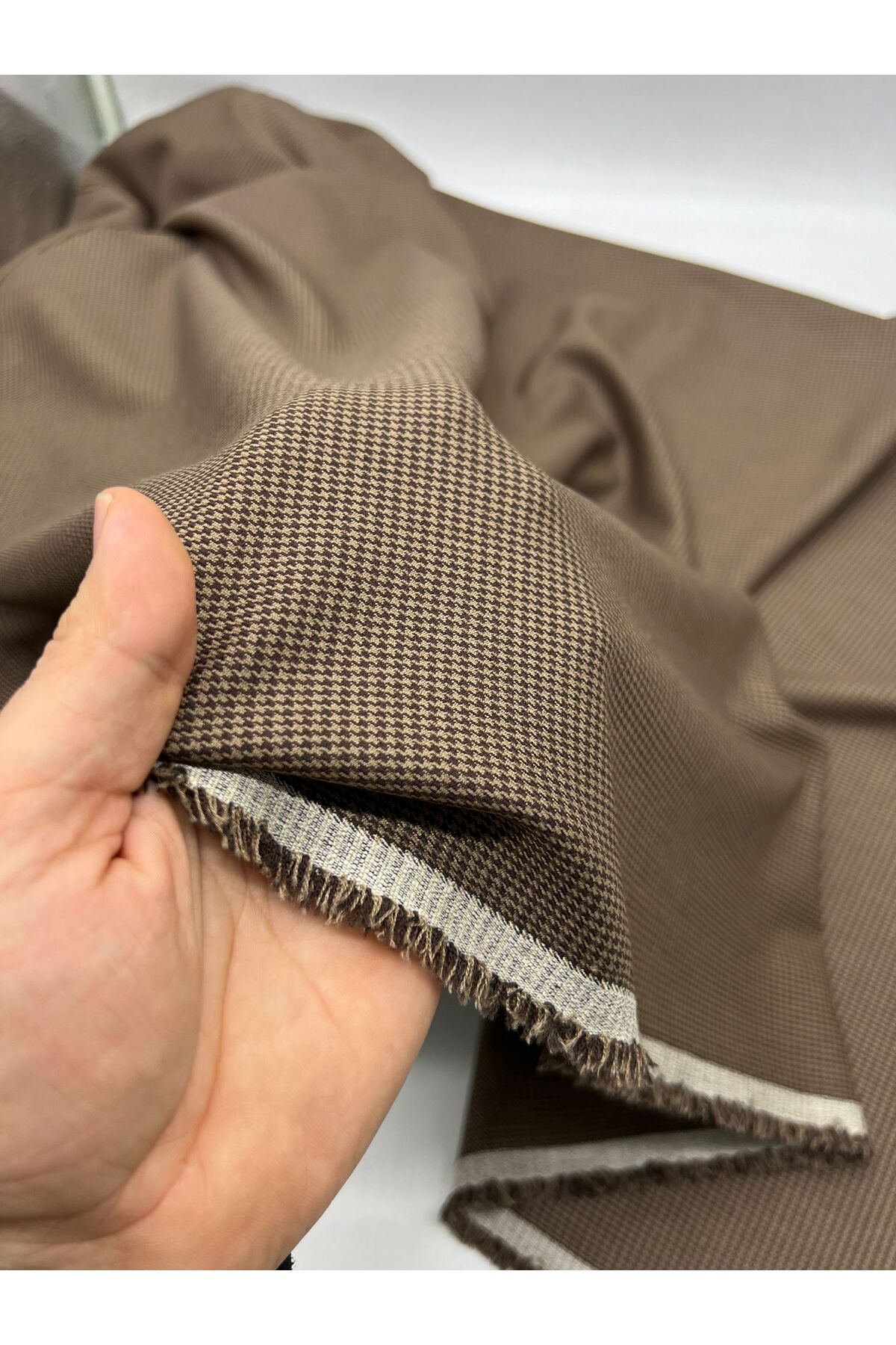 Coffee Houndstooth Polivskon (Width 150cm) Dress Pencils, Trousers,Jacket,Gilet etc.