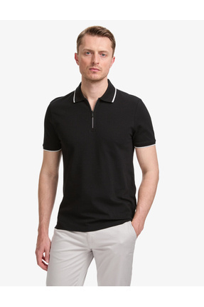 Pierre Cardin Siyah Slim Fit %100 Pamuk Fermuarlı Polo Yaka Tişört 50327873-V...