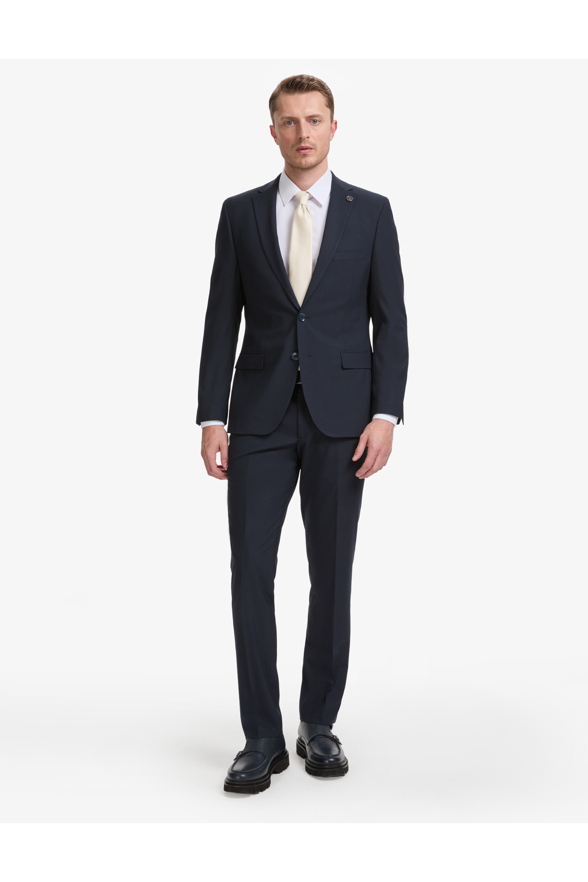 Pierre Cardin Navy Blue Slim Fit Mono Collar Suit 50325155-Vr033