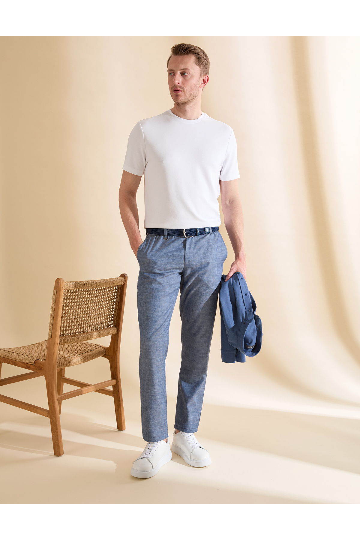 شلوار کلاسیک جاگر Saks Slim Fit با کمر کشی 50319646-VR032 پیر کاردین شلوار Pierre Cardin