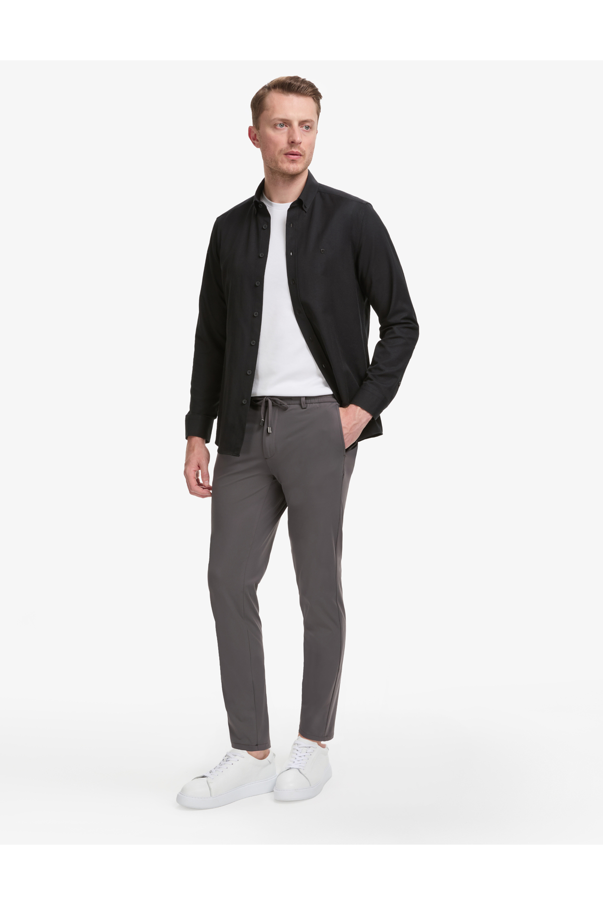 Pierre Cardin Füme Ex. Slim Fit Beli Kordonlu Klasik Jogger Pantolon 50325158-VR058 görsel 3
