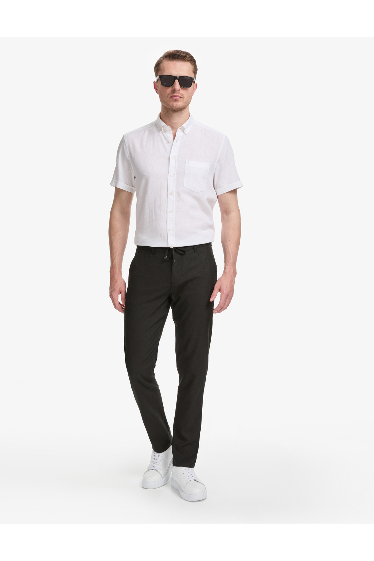 شلوار برزنتی مشکی اسلیم فیت با کمر کشی ۵۰۳۲۰۸۵۱-VR046 پیر کاردین شلوار Pierre Cardin