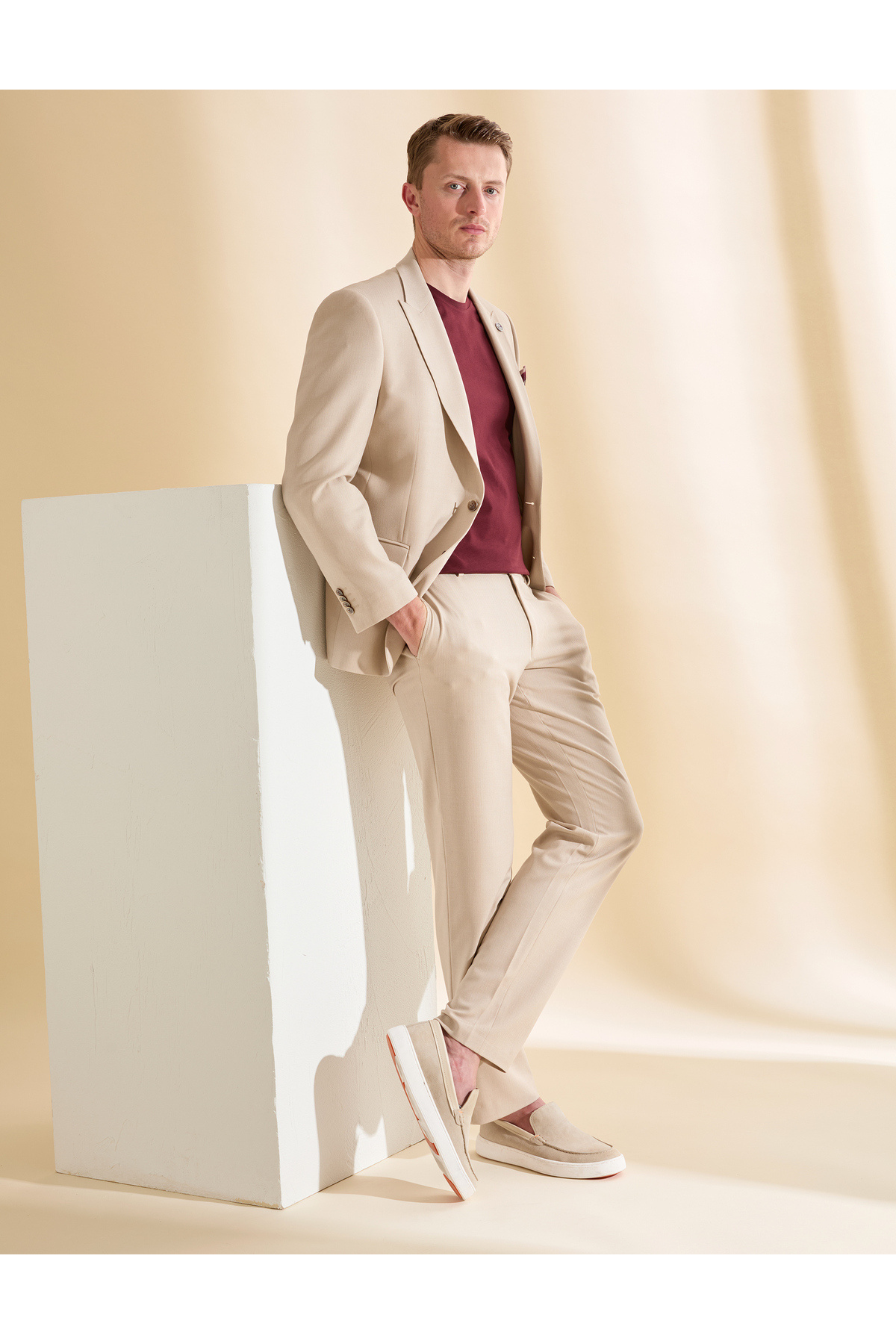 Pierre Cardin Beige Slim Fit Suit 50324264-Vr011
