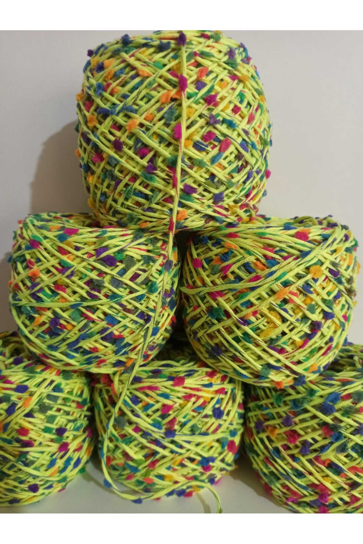 Cotton Acrylic Knitting Yarn (Neon Green,Pompom) 100gr