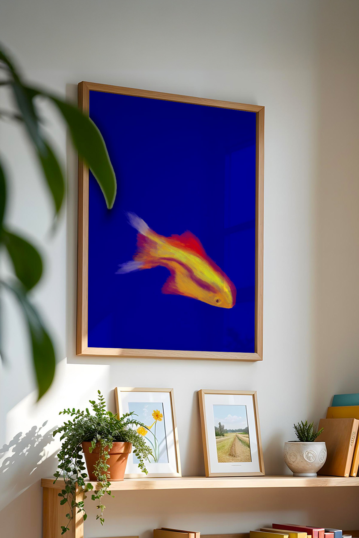 Minimal Balık Poster Modern Soyut Sanat Duvar Dekoru Çerçevesiz