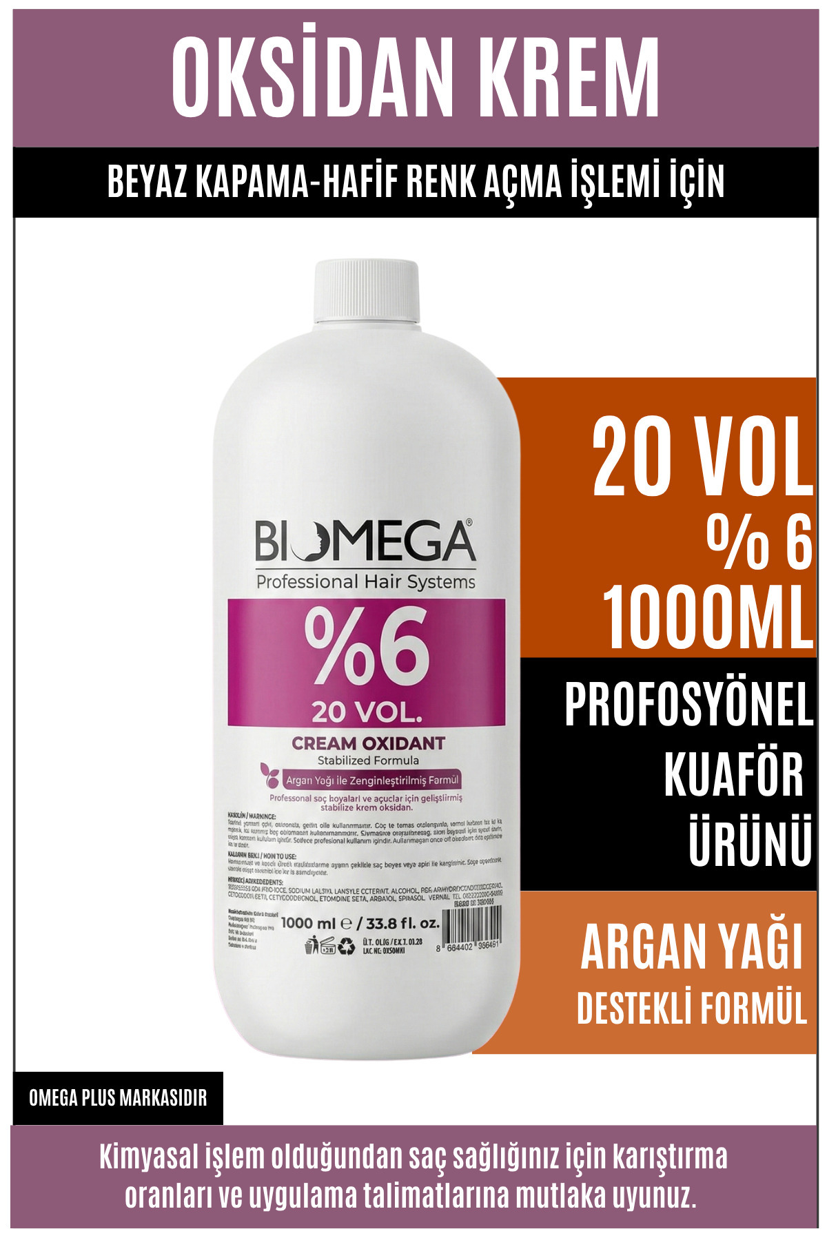 Omega Plus %6 20 Volume Oksidan Krem 1000 ml - Profesyonel Saç Boyası Etkinleştirici-Renk Açıcı — OMEGAPLUS-OKSİDAN