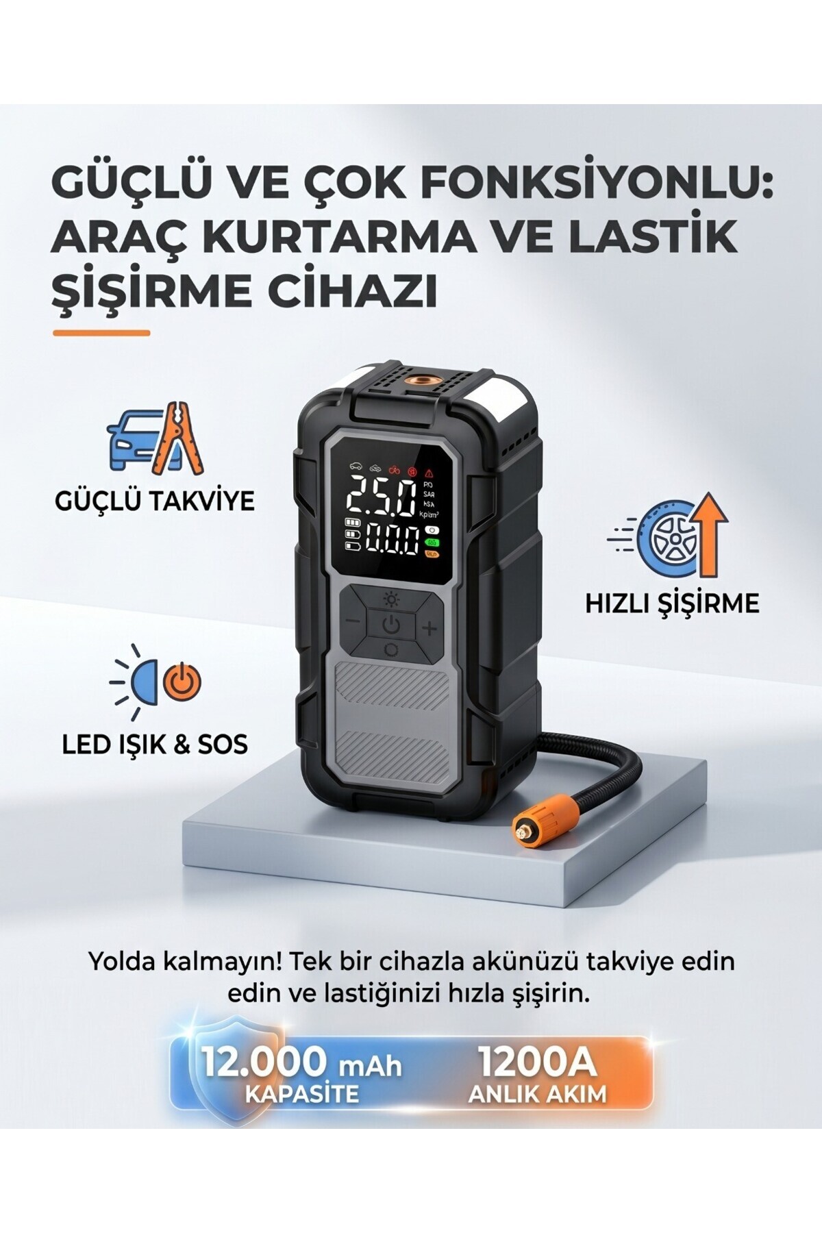 MATECHNO 12000mAh Taşınabilir Araç Akü Takviye Cihazı Jump Starter