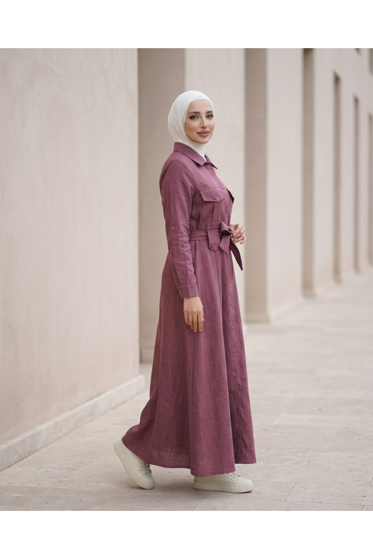 Verona-Gulf Buttoned Dress with Belt