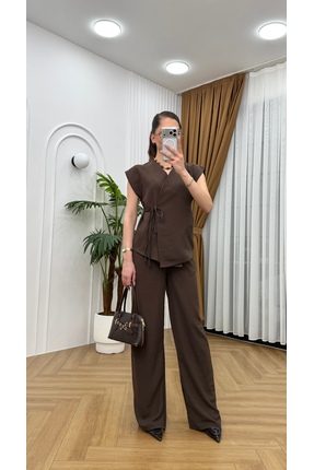 R-Style Yan Bağlamalı Keten Takım