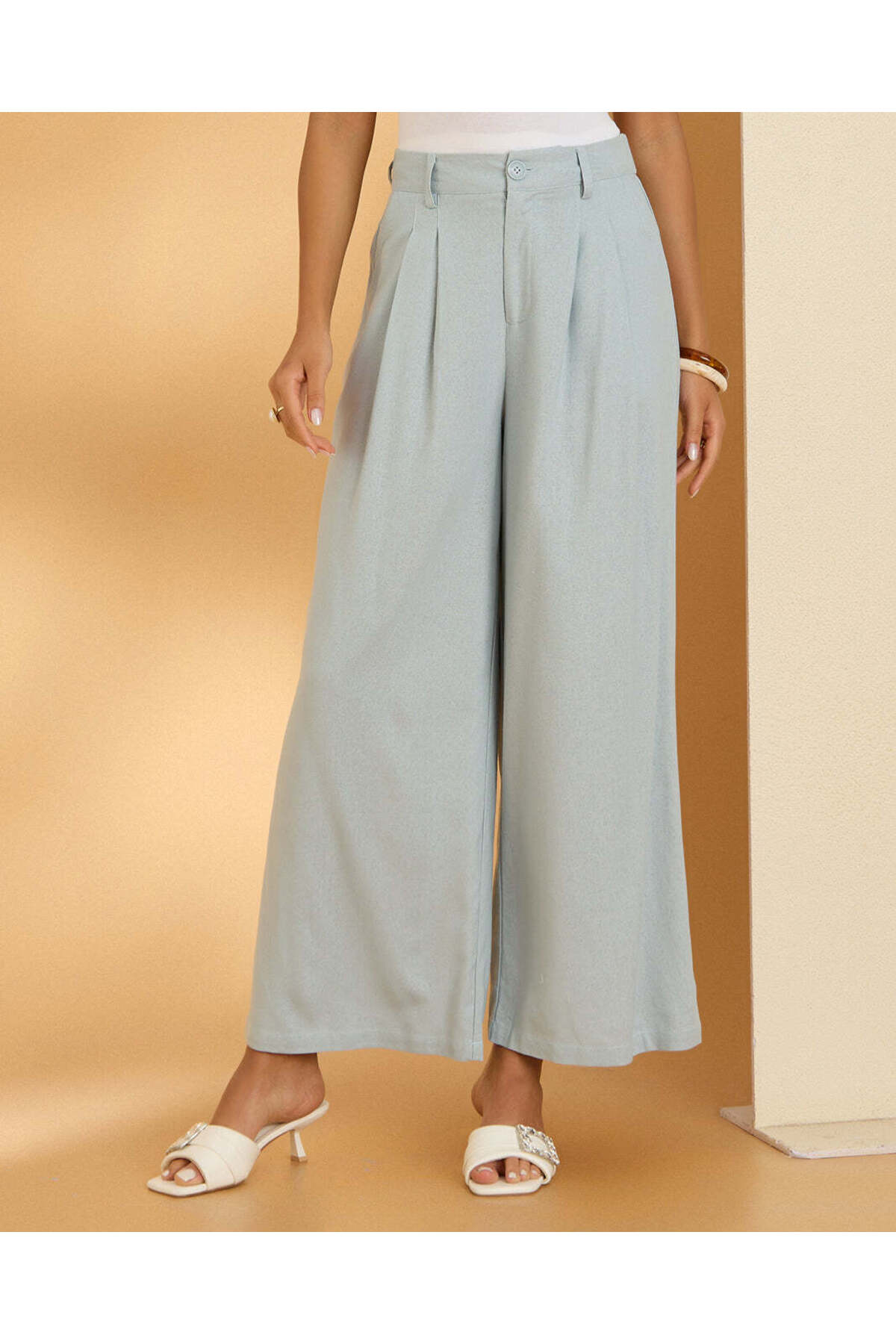 REDTAG Women Blue Plain Trouser
