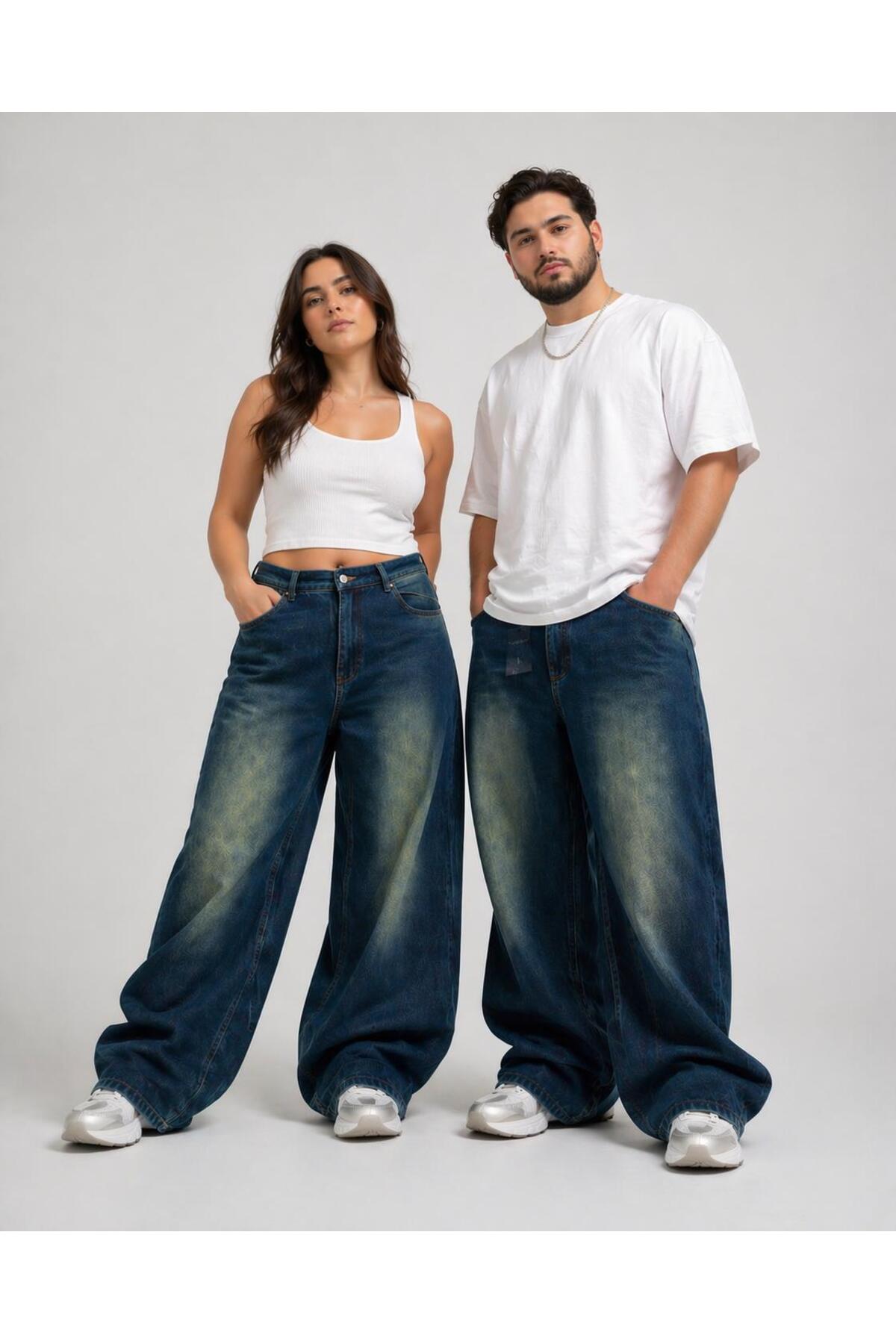 St.Poll ESKİTME YIKAMALI UNİSEX BÜYÜK BEDEN BAGGY JEAN PANTOLON