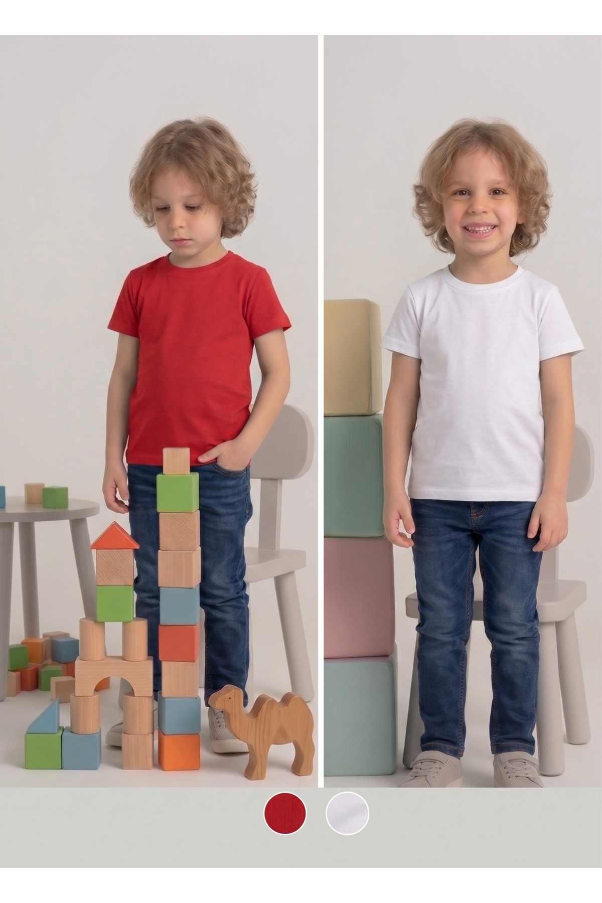 Kids T-shirt 2-Pack Red-White Cotton Lycra T-Shirt
