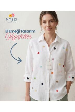 MYSZI El Yapımı Motifli Keten Gömlek