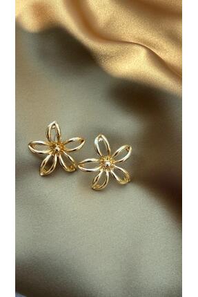 MonCheriAccessoire Gold Renk Çiçek Şeklinde Küpe