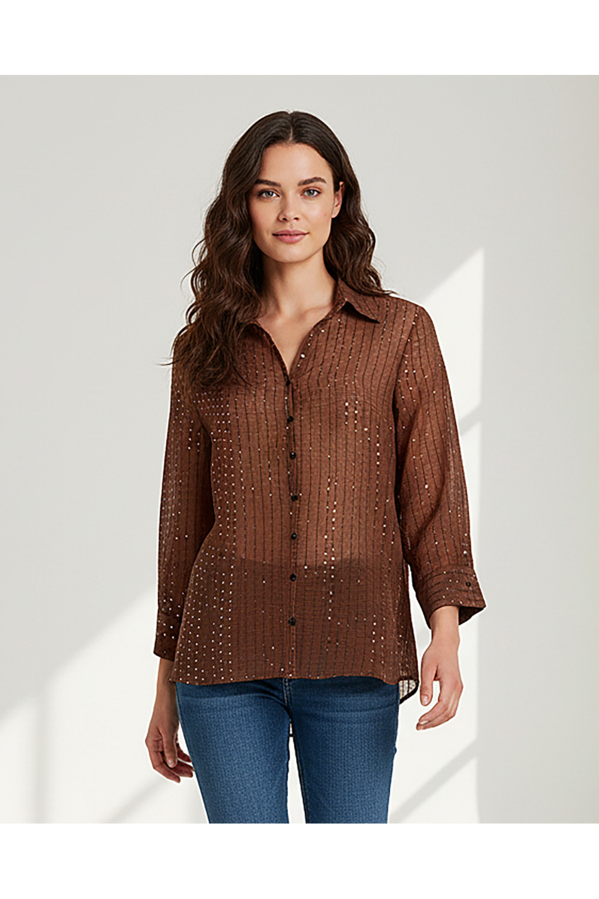 REDTAG Women Brown Long Sleeve Woven Shirt