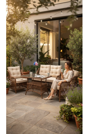 BALCO HOME Mini Menekşe 2+1+1+ 60x90 Masa Alüminyum Rattan Balkon Takımı