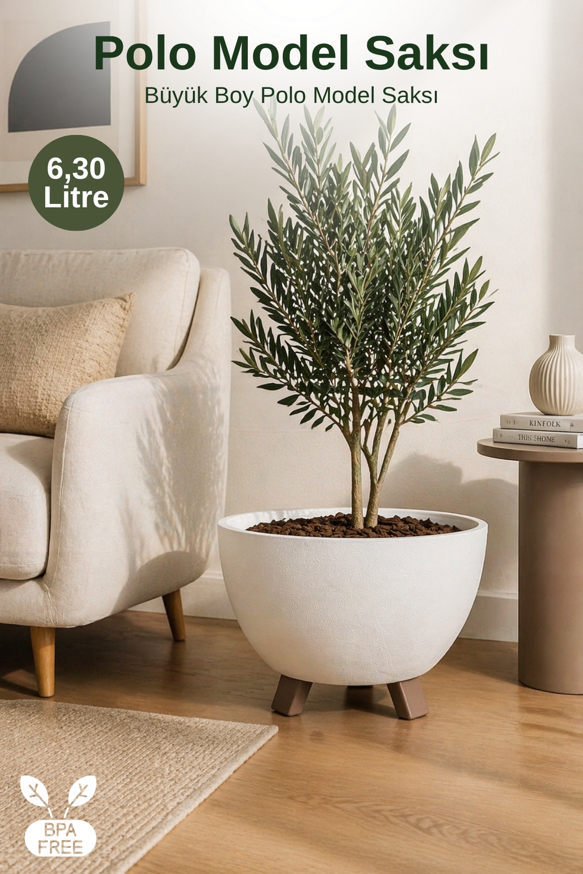 6.3Lt. Polo Model Large Size Standing Flower Pot - Decorative Flower Pot with Raisable Legs