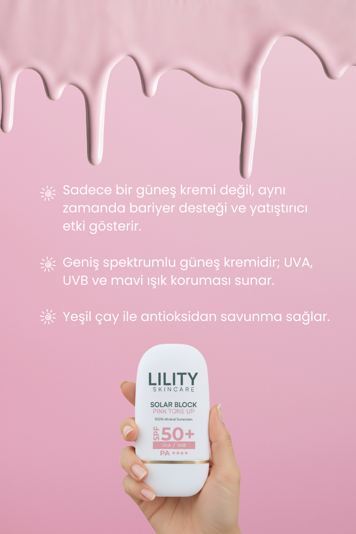 Solar Block Pink Tone Up Ton Eşitleyici & Aydınlatıcı %100 Mineral Güneş Kremi 50 ml — LU001 — تصویر 4 از 8