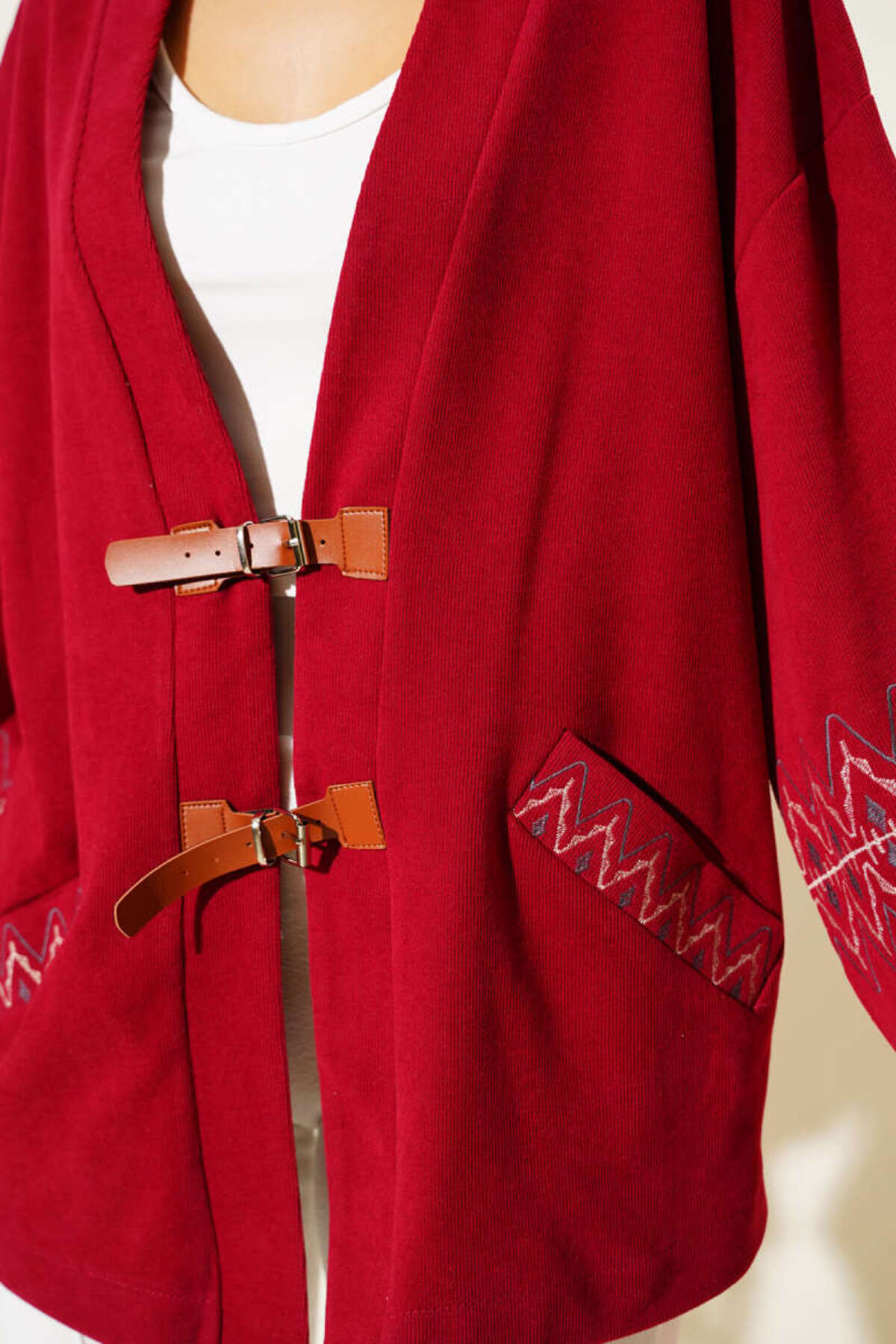 Lavanta Tekstil Embroidered Cardigan with Rope Laces- Trendyol