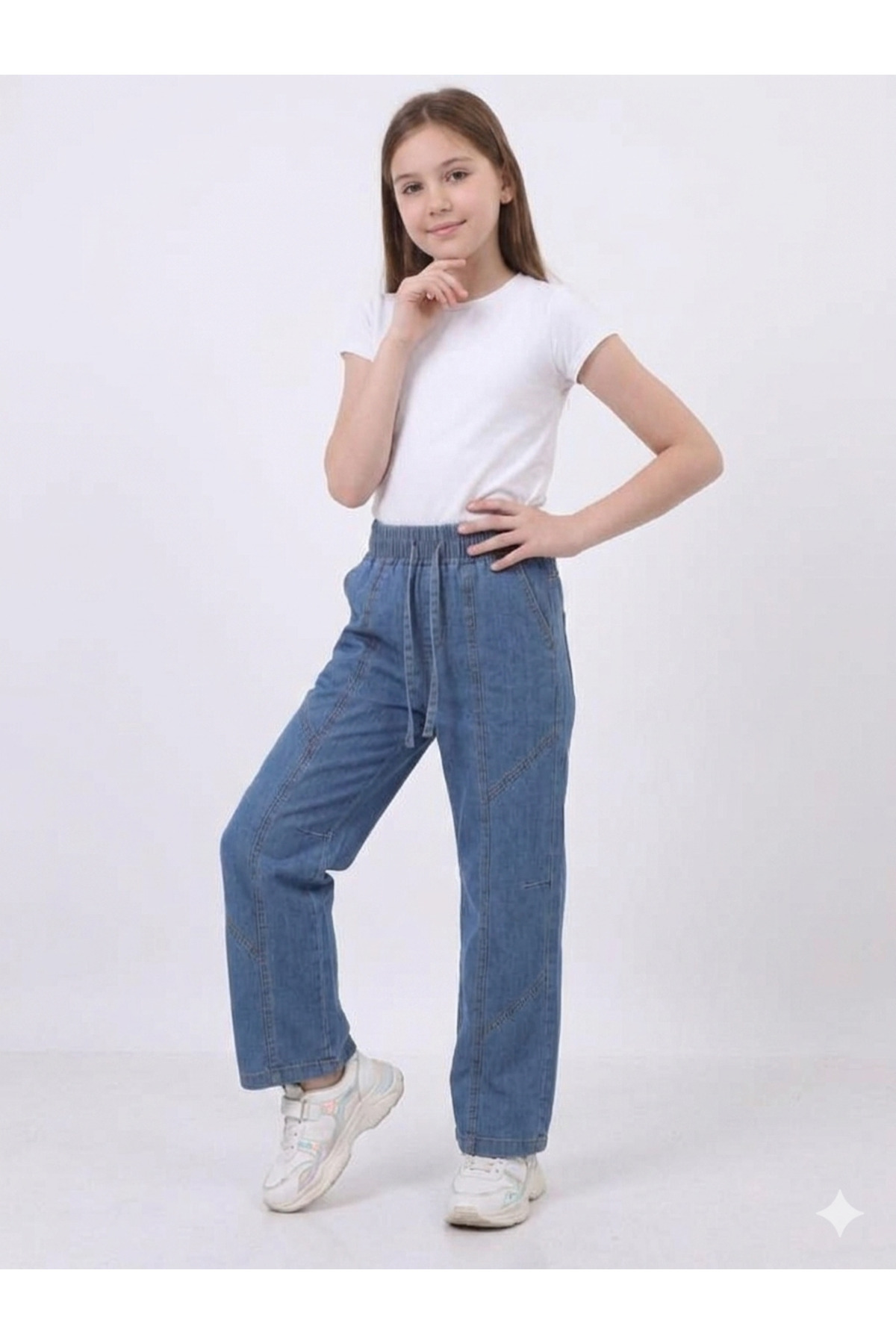 Girl Trend Elastic Waist Casual Cut Jean Casual Cut Pants