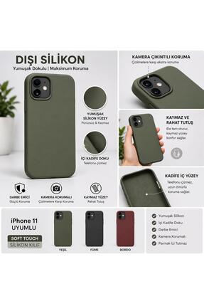 FIRO iPhone 11 Uyumlu haki yeşili Soft Touch Silikon Kılıf Kamera Korumalı Ka...