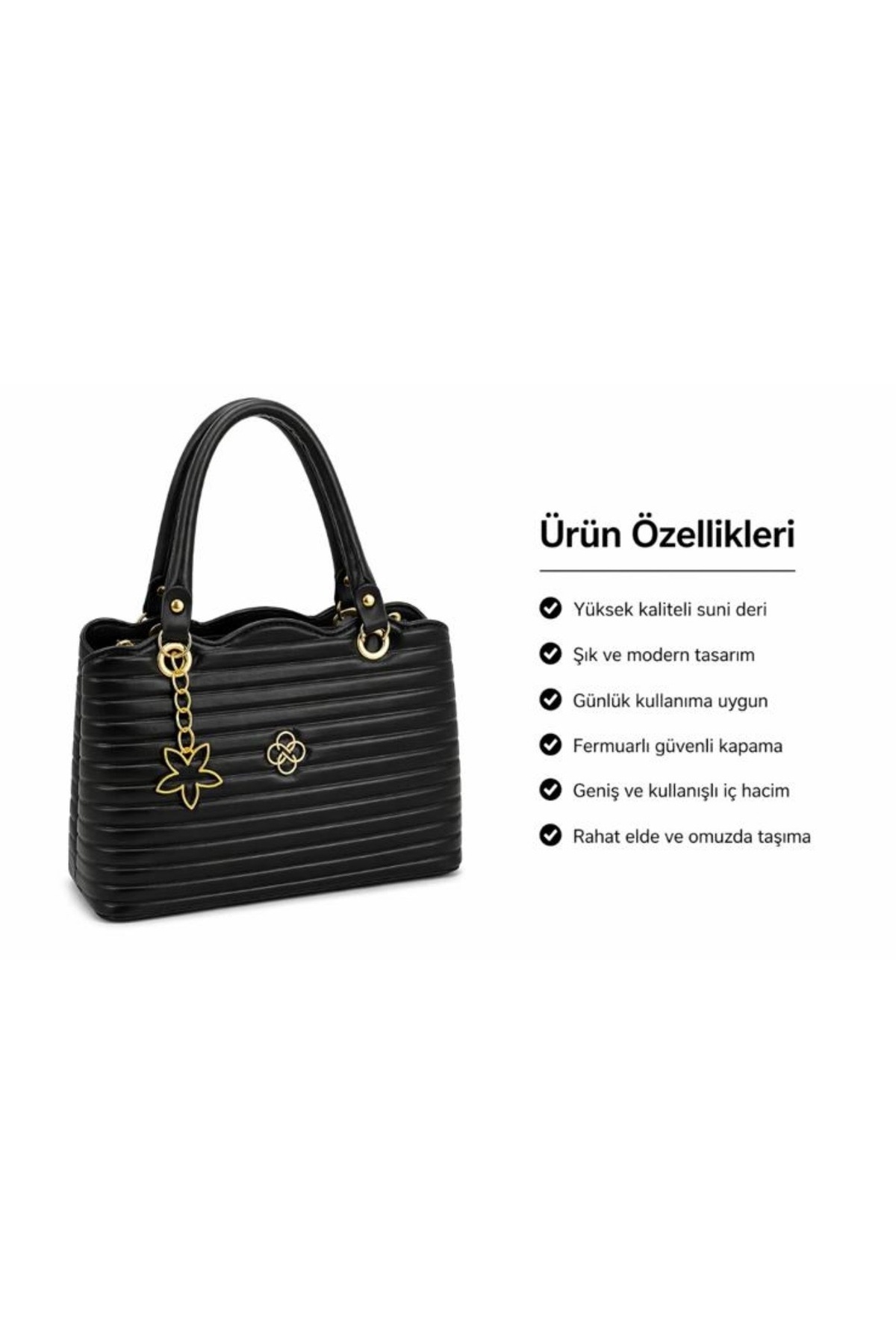 NO BRAND Kadın Siyah Omuz Çantası, Şık ve Günlük Kullanıma Uygun Geniş İç Hacimli El & Omuz Çantası görsel 2