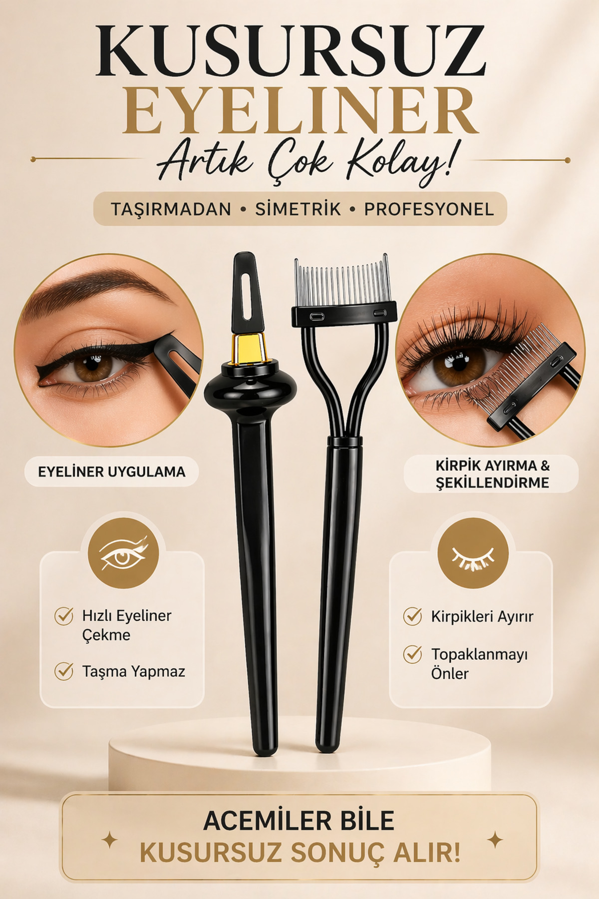 Makyaj Rutini Aparatları 2’li Set | Kolay Eyeliner Çekme Aparatı + Kirpik Ayırıcı Tarak | Profesyonel & Hızlı Uygulama — FRANCHESKA-2IN1APRT — تصویر 6 از 6