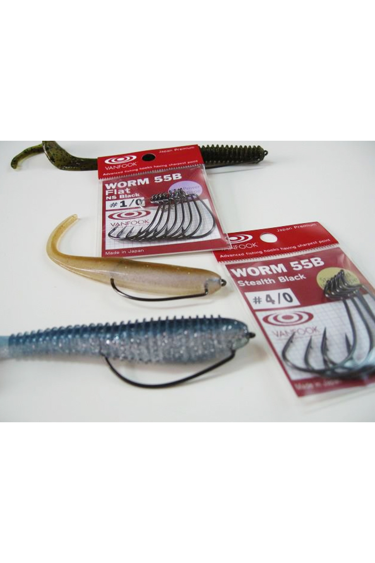 Carlige offset Vanfook Worm-55 Stealth Black Offset Hooks 5/0 [2]