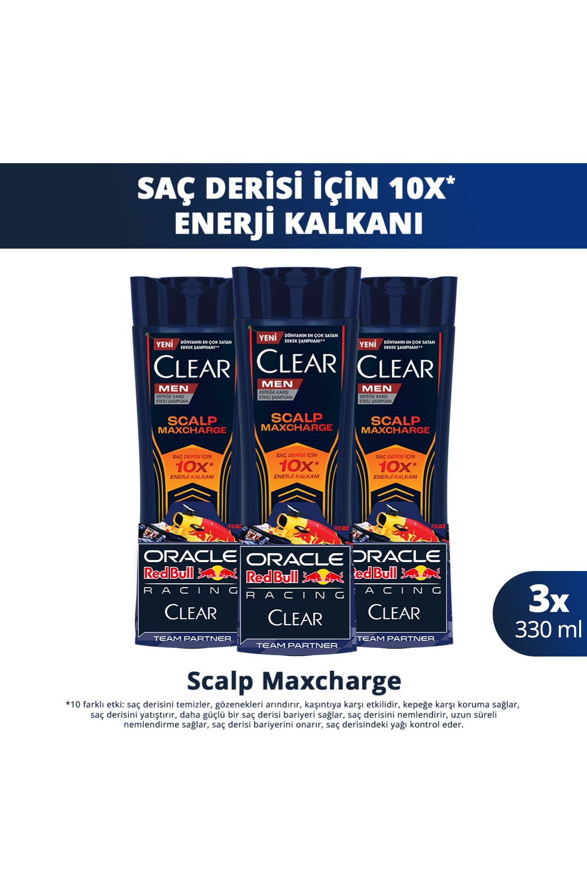 Clear Men Kepeğe Karşı Etkili Şampuan Scalp Maxcharge Oracle Red Bull Racing 330 ml x3 — SET.UNİ.11140