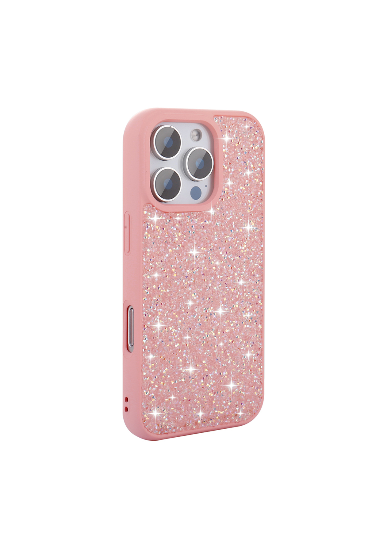 iPhone 16 Pro Kılıf Parlak Taşlı Tasarım BRSA Pırlanta Kapak - Pembe