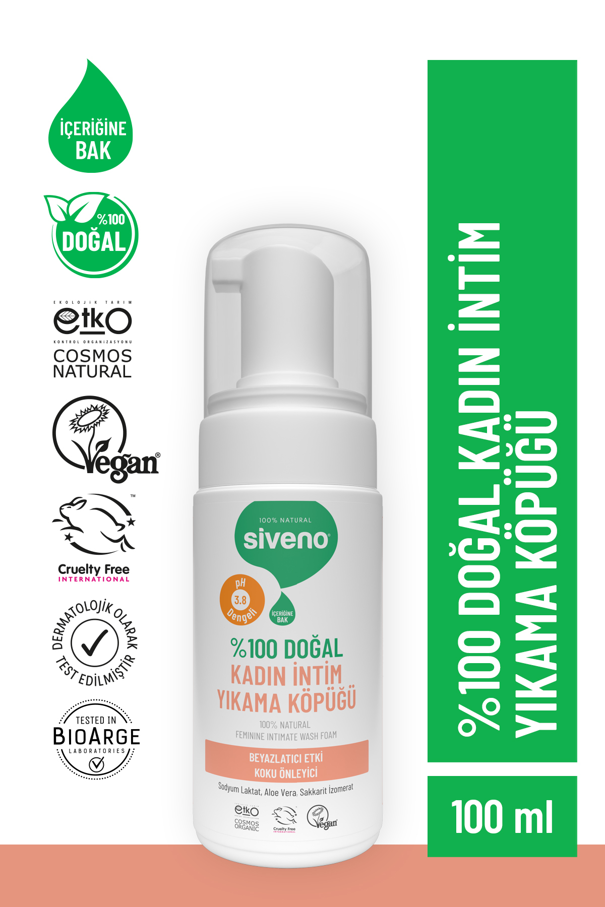 Siveno %100 Doğal İntim Yıkama Köpüğü Beyazlatıcı Etkili Koku Önleyici pH 3.8 100 ml - Fiyatı, Yorumları