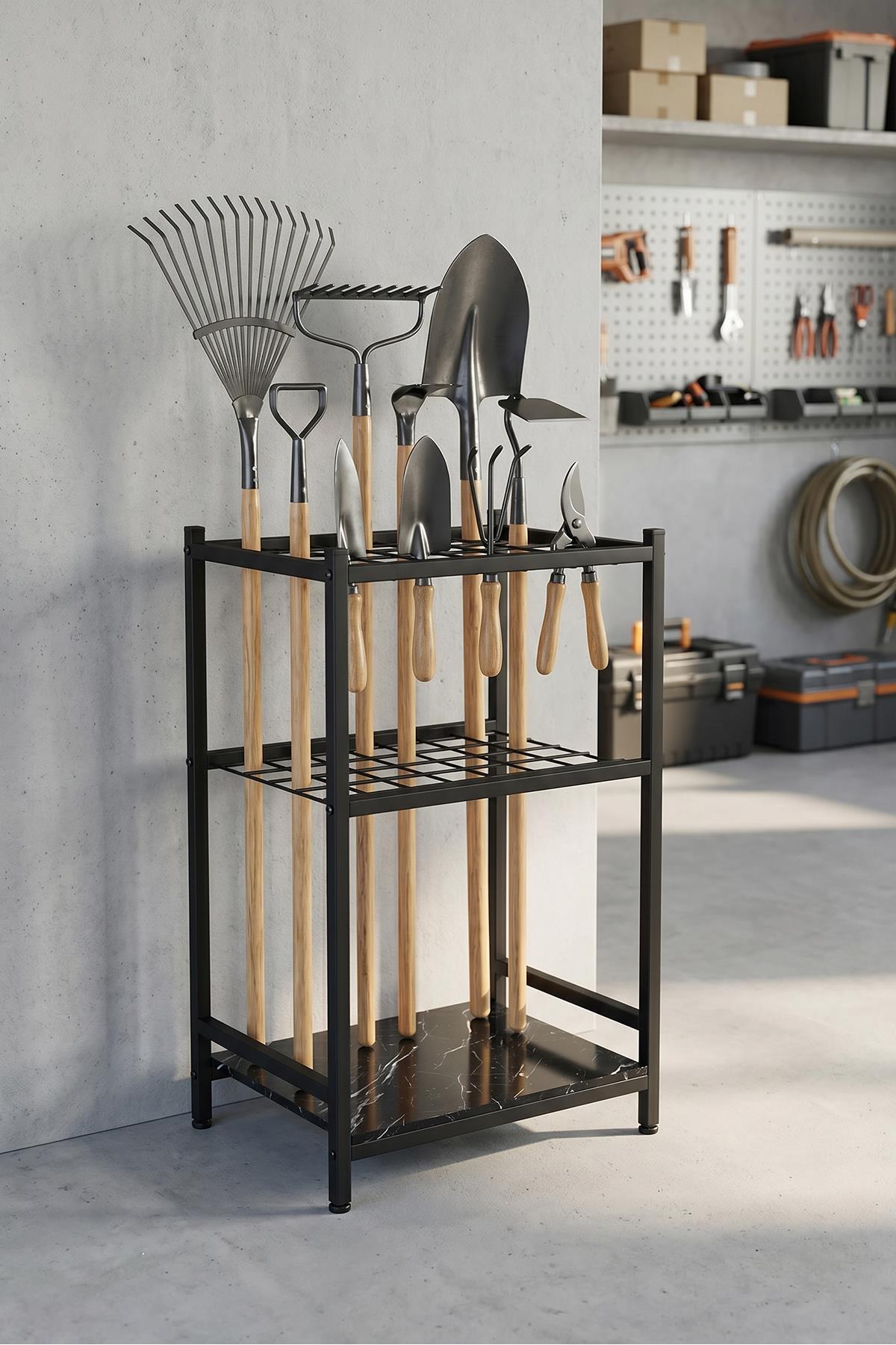 Garden Tools Organizer Stand Digging Shovel Organizer Shelf Multi Purpose Metal Garage Balcony Shelf