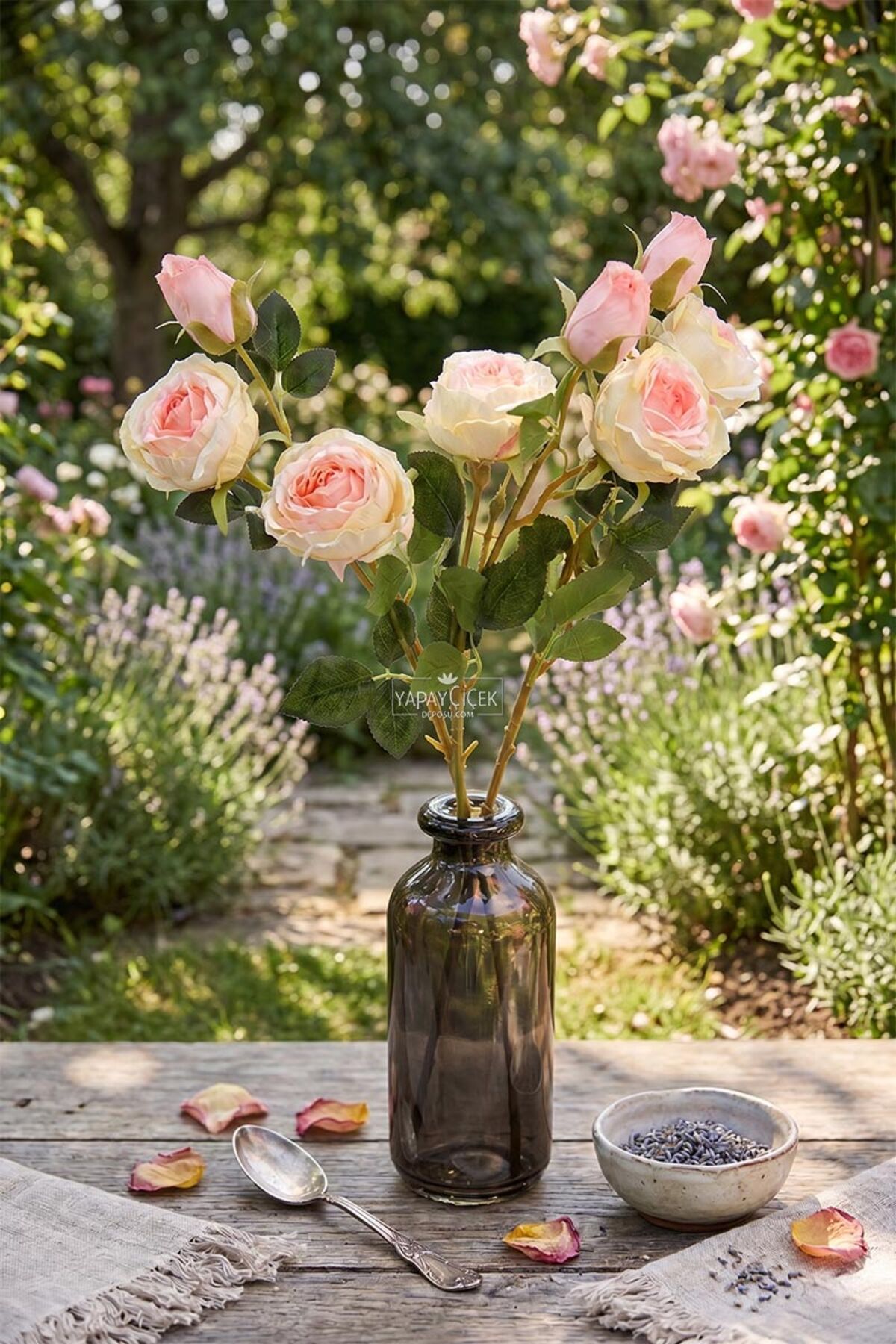 Artificial Flower 3 Flowers Delicate Rose Branch 60 cm Salmon